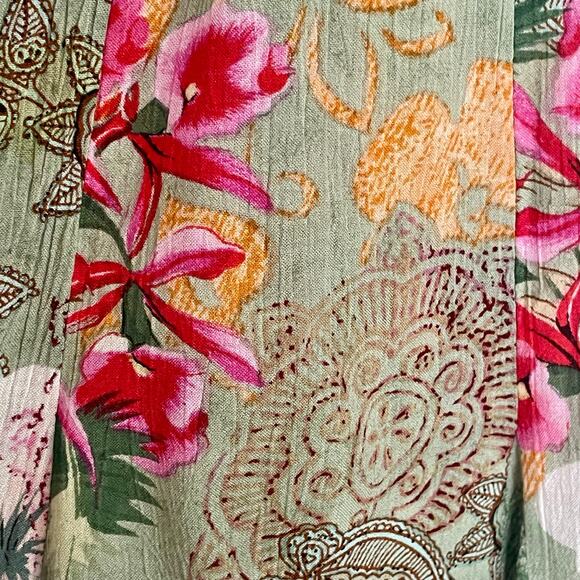 Bila Green Floral Knee Length Flare Skirt Size L Tropical Summer Casual Resort - Picture 6 of 8